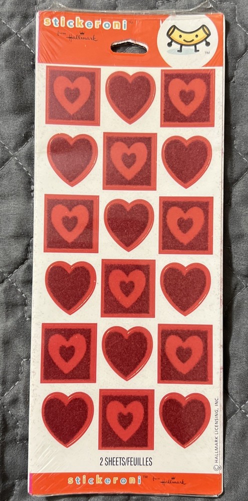 Hallmark Heart Stickers Stickeroni Journal Scrapbook Pink Red Valentine Vtg New