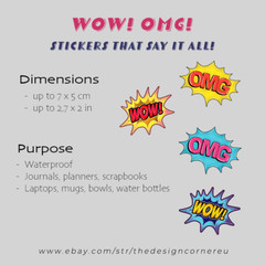 WOW OMG Stickers Set (x9) | Fun Comic Style Stickers for Planners Scrapbooking