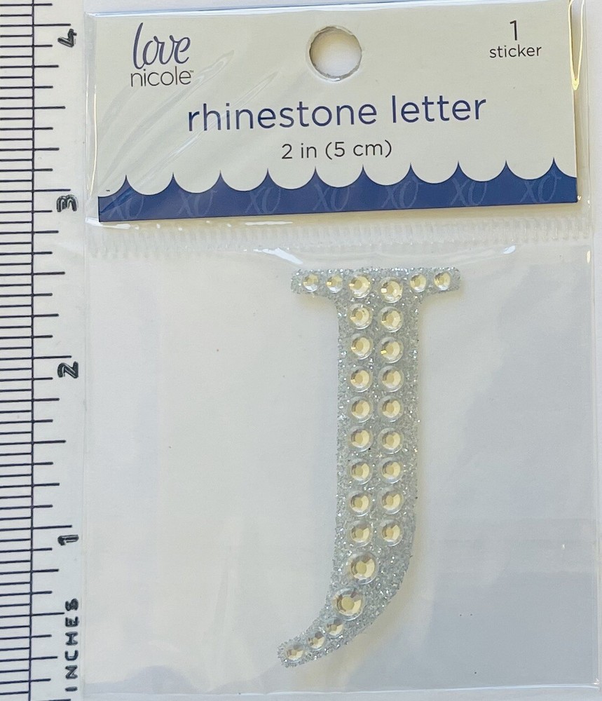 Letter J Rhinestone Sticker 2″ Clear Silver Glitter Scrapbook Monogram Bling