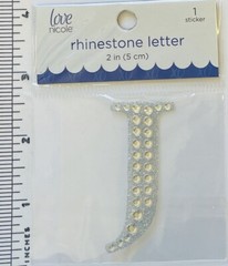 Letter J Rhinestone Sticker 2″ Clear Silver Glitter Scrapbook Monogram Bling