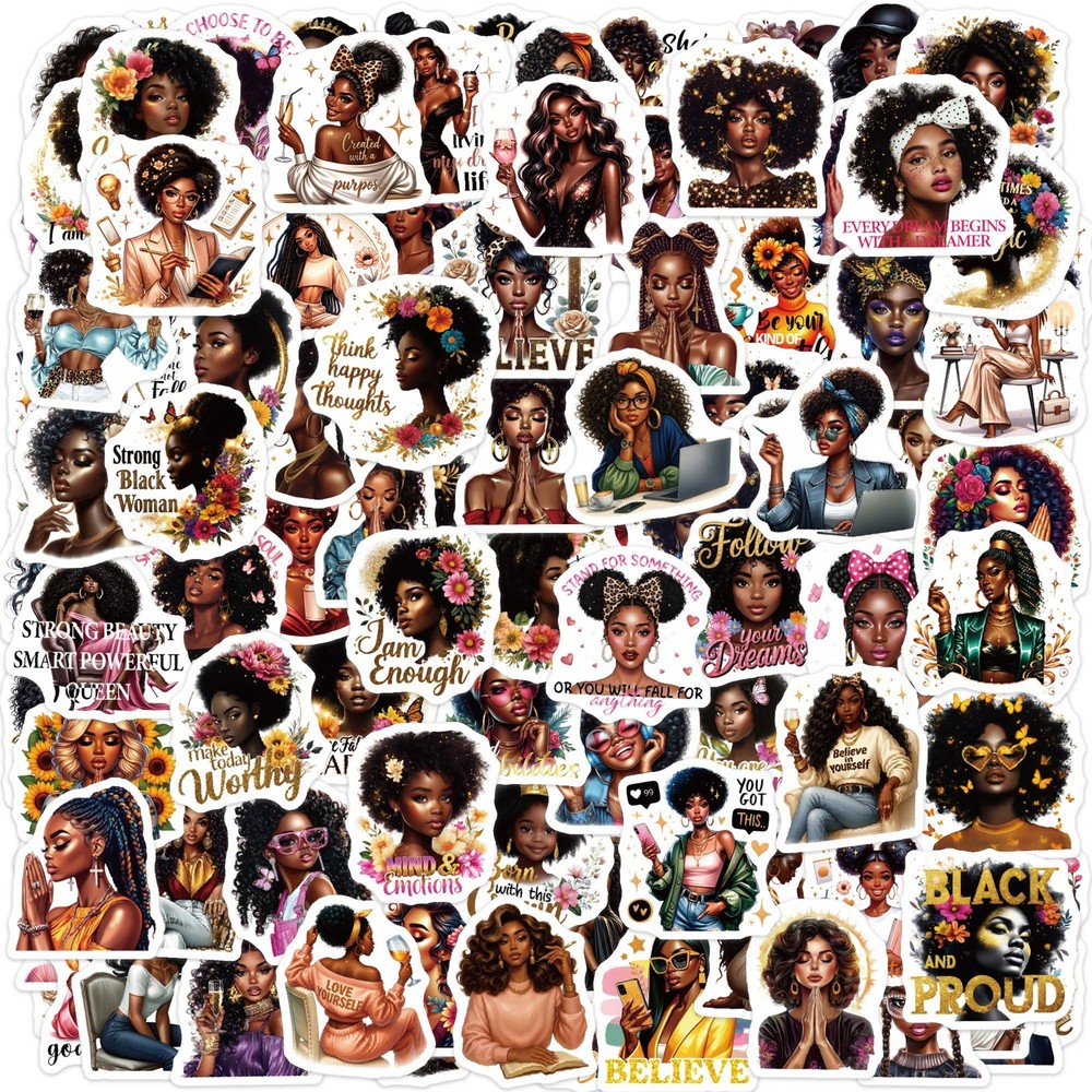 MENIFEND Black Girl Stickers 100pc