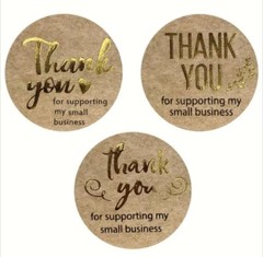 500 pc Sticker Seals Roll Kraft Gold Thank you for supporting Self Adhesive NEW