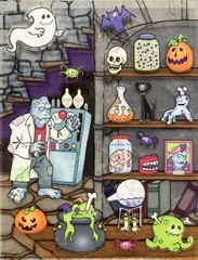 Rare Vintage Stickers Collectible Halloween Monster Creatures Frankensteins Lab