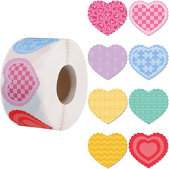500 PCS Heart Stickers Roll, 8 Colors Self-Adhesive Writable Heart Labels Easter