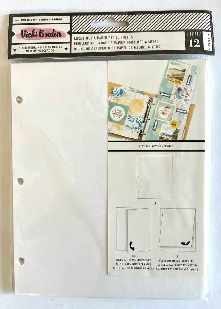 Vicki Boutin Mixed Media Refill Sheets 12pcs 3 Designs Binder Planner Journaling