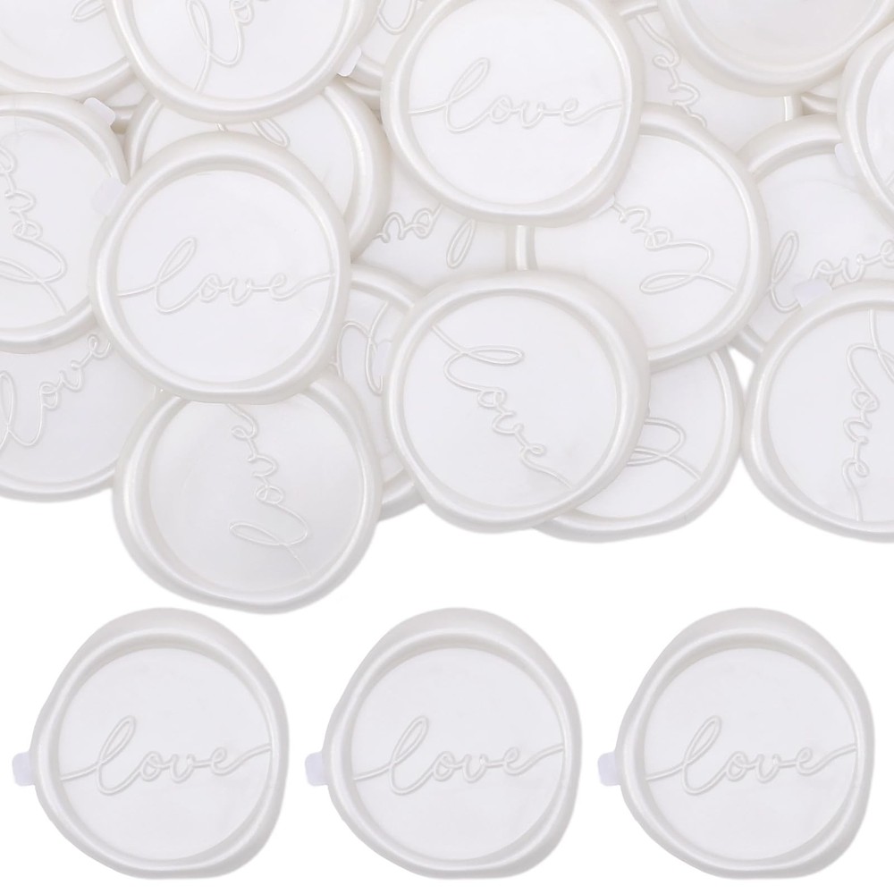 White Love Wax Seal Stickers – 50 Pcs Wedding Invitation Love Wax Seal Sticke…