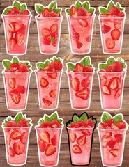 Strawberry Drink Die Cut Vinyl Stickers Set Scrapbooking Laptop Water Bottle