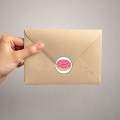 Adorable Donut Stickers – 500 Labels Roll, 1.5″ Food Party Envelope Seals, 8 Des