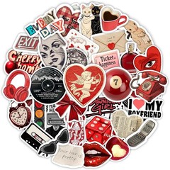 100Pcs Vintage Red & Black Aesthetic Stickers – Perfect for Journals & Laptops