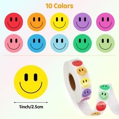 2000PCS Happy Face Stickers, 1 Inch, 10 Colors, Stickers for Kids Reward, Water