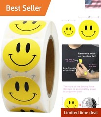 Happy Face Paper Stickers, 1 Inch Yellow, 500 Pieces per Roll, Permanent Adhe…
