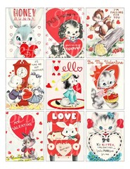 Set of 9 Retro Vintage Valentine’s Day Animals 1950’s STICKERS – Just Cut & Use!