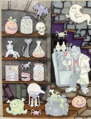 Rare Vintage Stickers Collectible Halloween Monster Creatures Frankensteins Lab