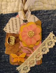 Six OOAK Junk Journal Denim Tags VTG Ephemera Scrapbooking Embellished Handmade