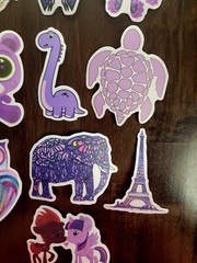 STICKERS x 10 Purple Inspiration Owl Turtle Elephant Bear Pony Dino Eiffel 32B1