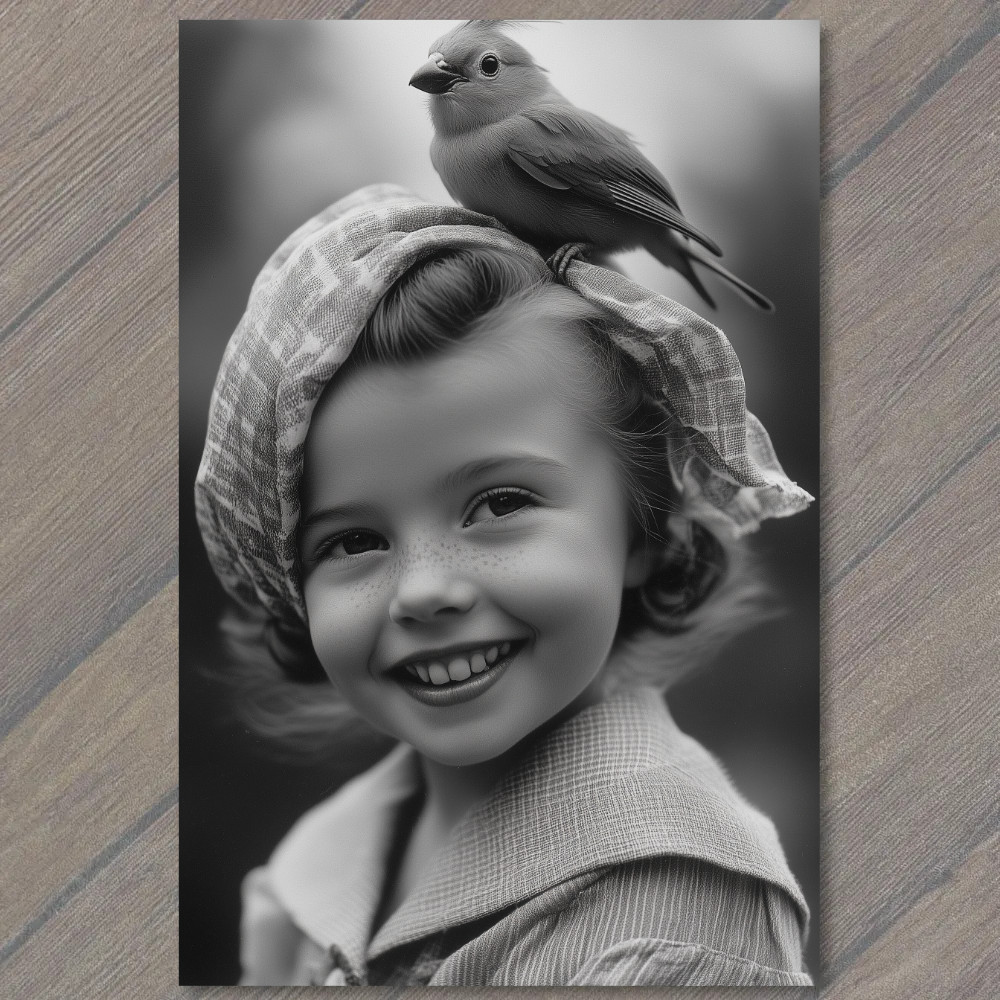 STICKER Girl Smiling Bird Joyful Cute Nostalgic Charming Retro Style Whimsica