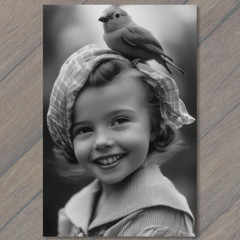 STICKER Girl Smiling Bird Joyful Cute Nostalgic Charming Retro Style Whimsica