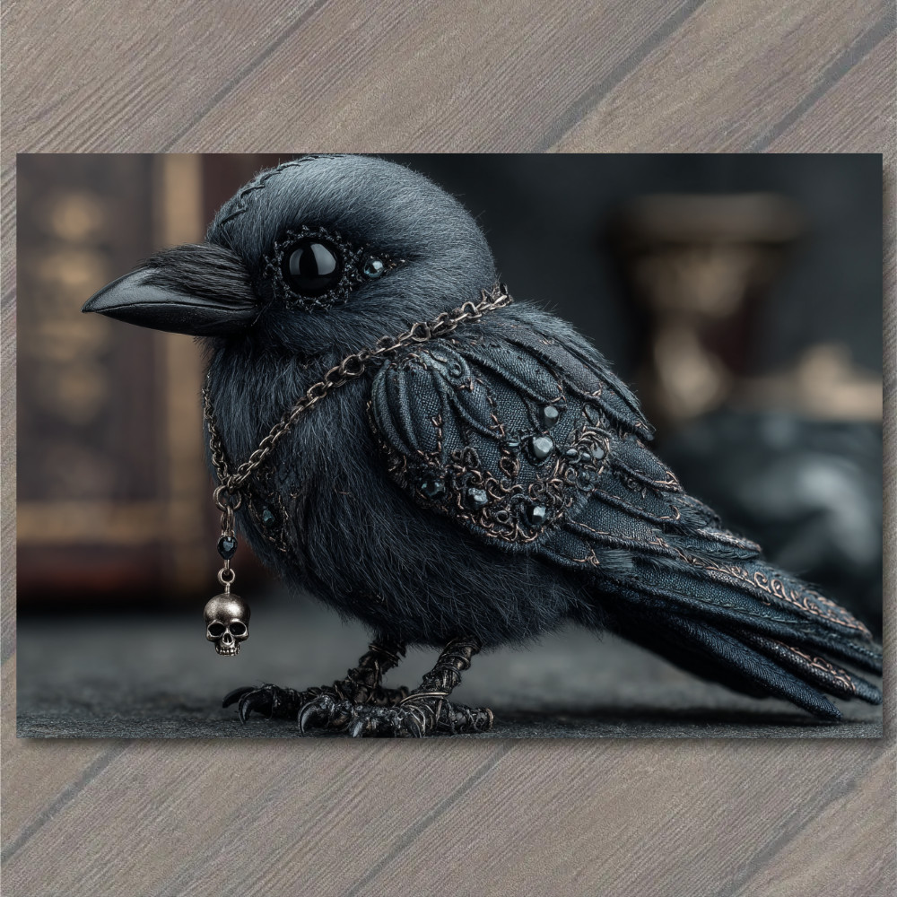 STICKER Dark Raven Skull Pendant Gothic Bird Black Feathers Mysterious Aura