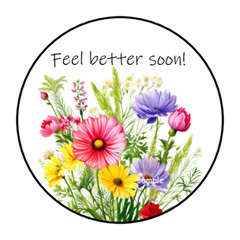 30 FEEL BETTER SOON ENVELOPE SEALS STICKERS LABELS TAGS 1.5″ ROUND WILDFLOWERS