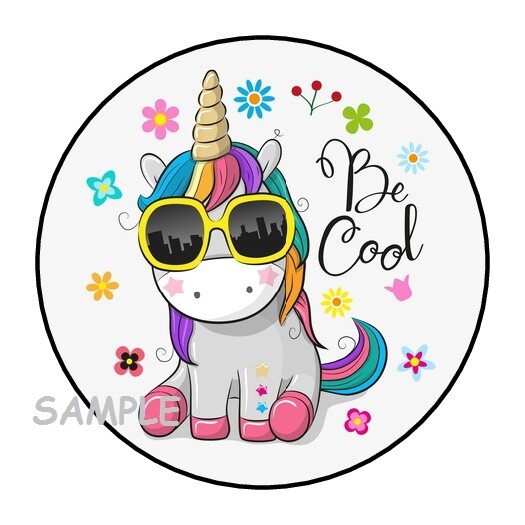 30 CUTE BE COOL UNICORN ENVELOPE SEALS LABELS STICKERS 1.5″ ROUND FLOWERS GIFTS