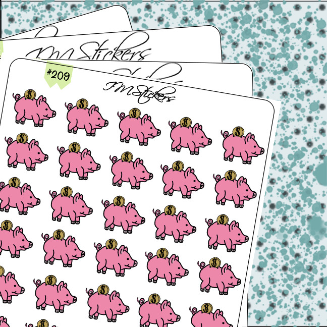 Adorable Piggy Bank Money Savings Hand Drawn Planner Stickers Organizer Finance