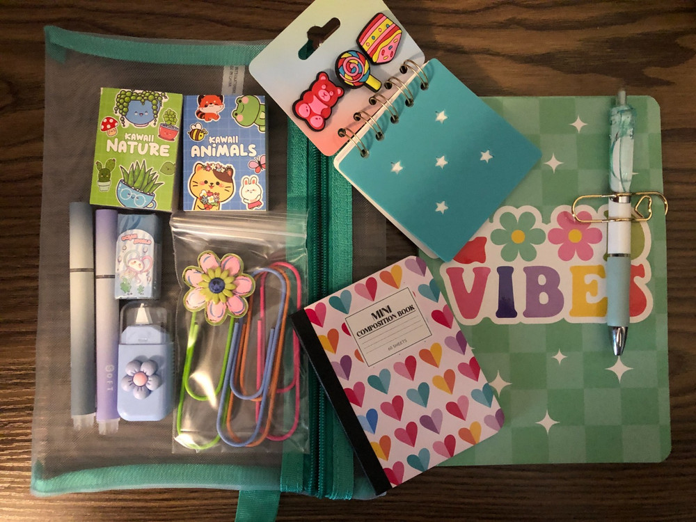 Journaling Notebook Pouch with supplies for beginner FUN clips stickers pen NEW