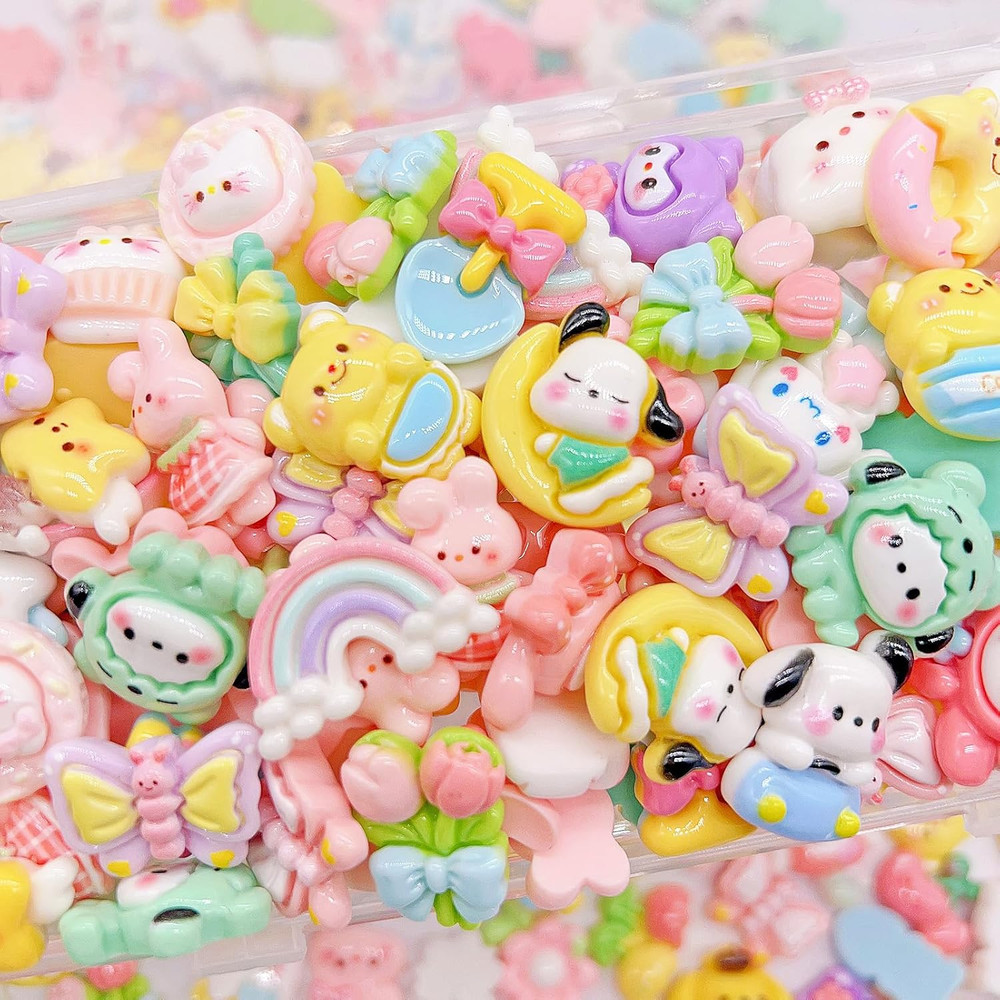 60Pcs Embellishments Cute Set, Flat Back Bulk Mixed Resin Ornament Scrapbooking