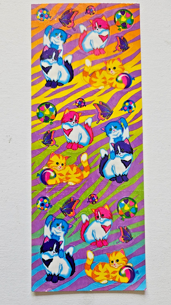 VTG Lisa Frank Sticker Kittens, Butterflies Sheet Complete Rare 2-3/4″ x 6-3/4″
