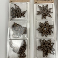 Crafters Square Laser Cut Kraft Icons Birds Stars Crosses Fish Lot of 6
