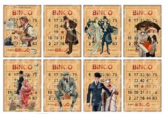 Handmade Set of 8 Retro Vintage Bingo Gentlemen STICKERS – Just Cut & Use!