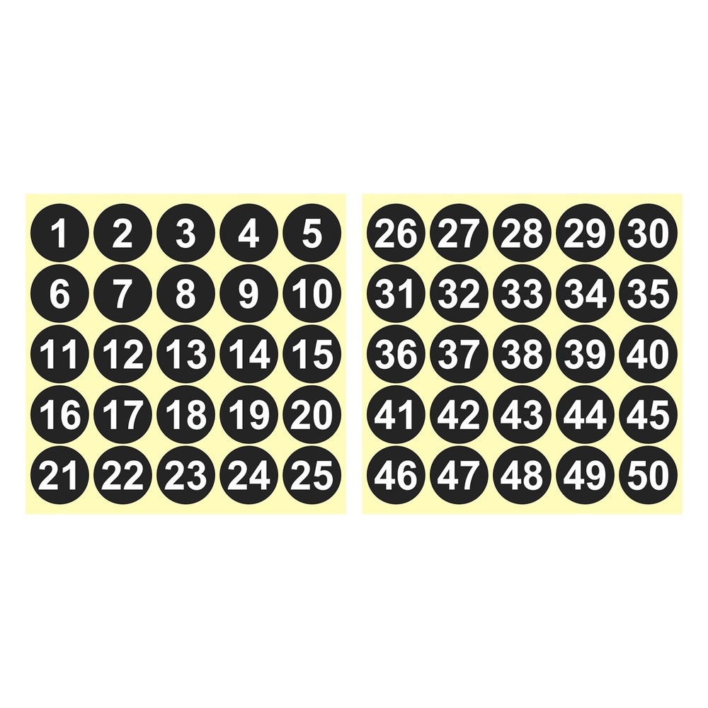 1 to 50 Number Stickers 1.5 Inch, Vinyl Round Labels Dot Decals, Black