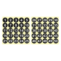 1 to 50 Number Stickers 1.5 Inch, Vinyl Round Labels Dot Decals, Black