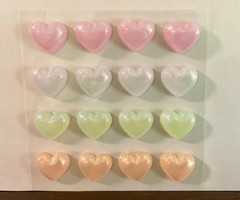 16 Heart-Shaped Pearlescent Adhesive Gems/Stickers, ¾” Width, ¼” Thick, Chunky