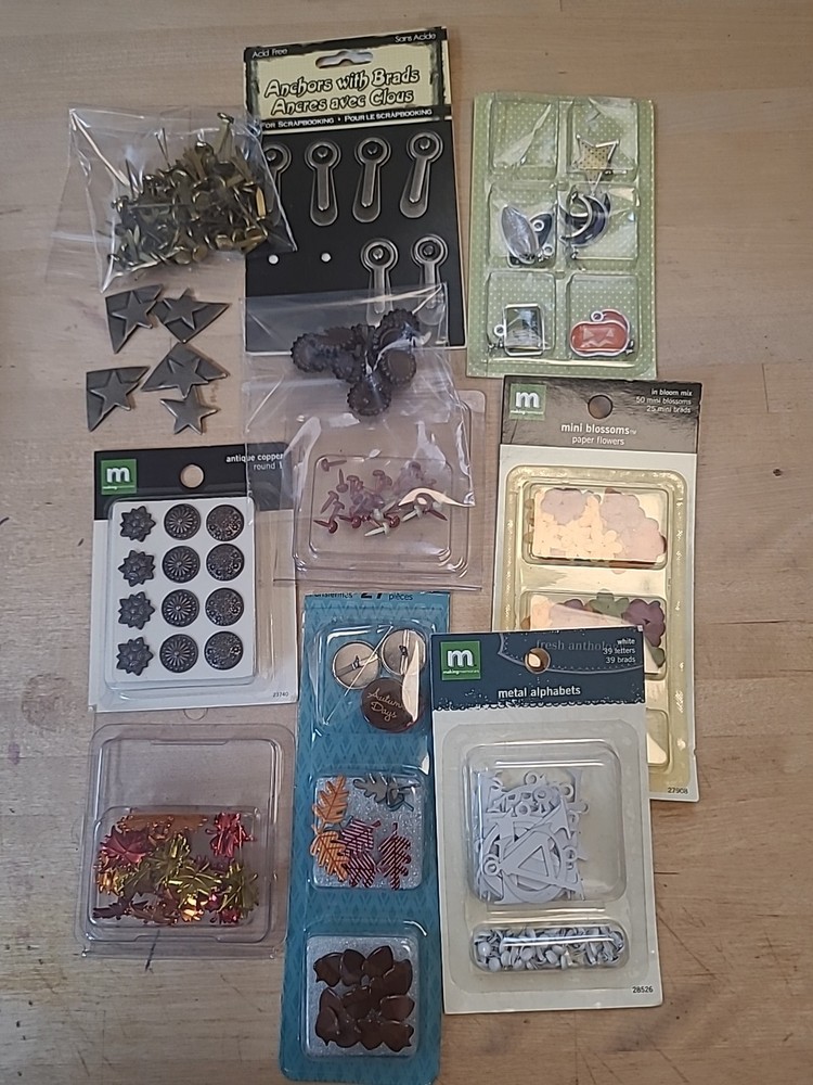 Mixed Lot Making Memories Antique Decorative Brads , Scrapbook Various Brands
