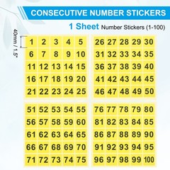 1.5″ Consecutive Number Stickers, 1 Set Self Adhesive Number Decals, Yellow