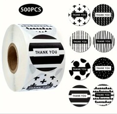 500 pc Sticker Seal Roll Thank You Black White Business Semi Gloss Self Adhesive