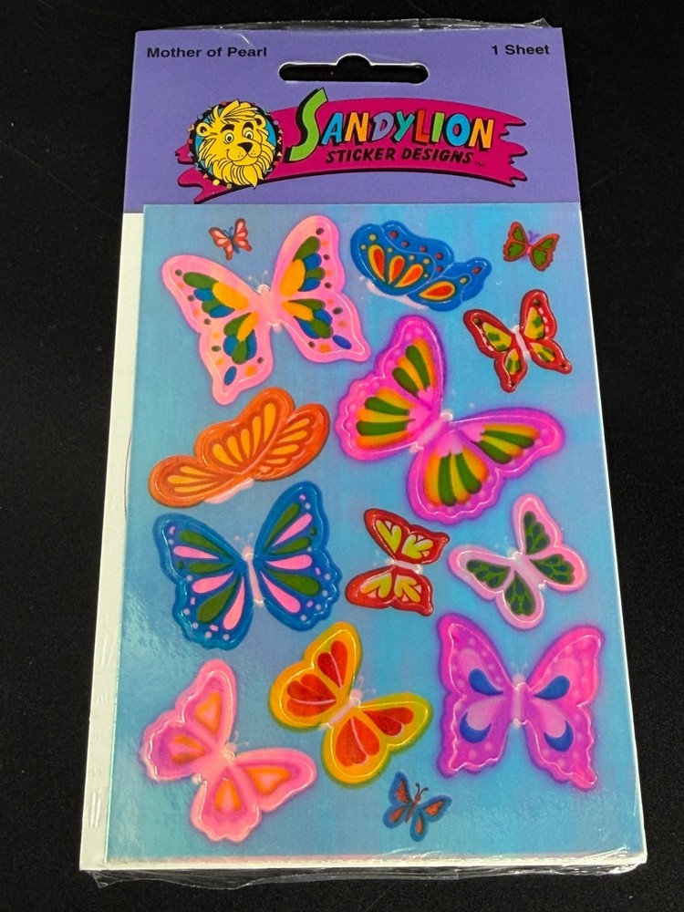 Rare Vintage Stickers NIP Sandy Lion Mother Of Pearl Opal Iridescent Butterfly