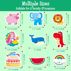 1300PCS Adorable Stickers, Farm/Marine/Wild Animals, Vehicles, Dinosaurs, Food,