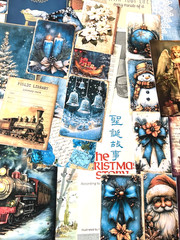 #26 – 150+pcs Blue Christmas JUNK JOURNAL 3D Kit with REAL EPHEMERA Mixed Media