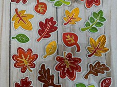 Fall Leaves Foiled 26 Stickers Colorful Autumn Red Orange Brown Green Thanks New