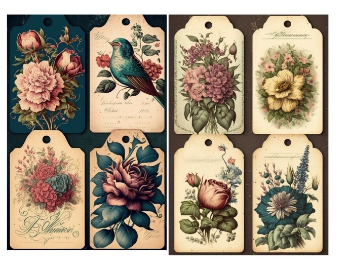 8 Vintage Style Tags Junk Journal Scrapbook USA Seller