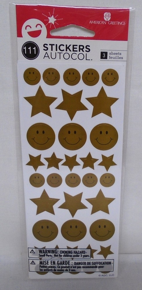 American Greetings Reward Stickers Gold Stars Smiley Faces 3 Sheets 111 Pieces