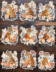 Floral Tiger Vinyl Die Cut Stickers Set Scrapbooking Laptop Waterbottle