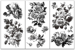 3pcs/Set Black and White Rose Rub on Transfers for Furniture and Crafts 6×12 inc