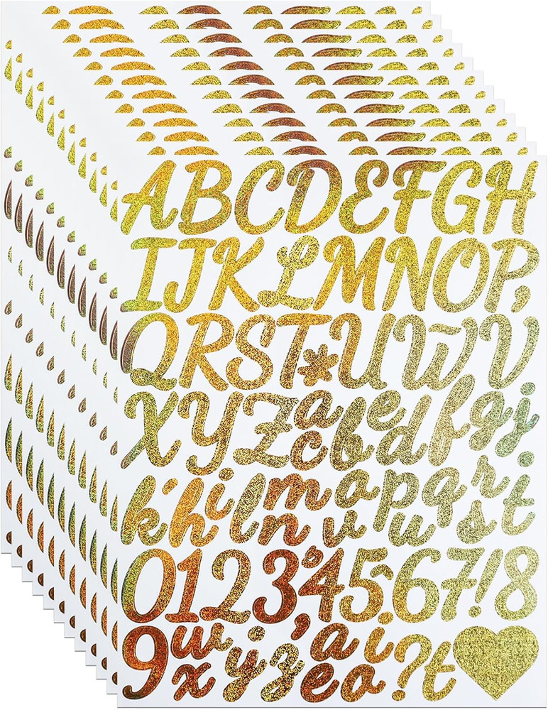 12 Sheets 1.5 Inch Glitter Letter Number Stickers, Self-Adhesive Vinyl Sparkle A