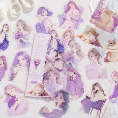 Cute Girls Cats Transparent PET Stickers 30Pcs Diary Planner Decorative Collage