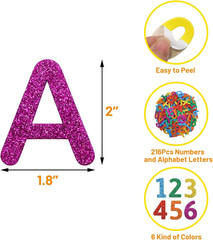 Fancy Land 216Pcs Glitter Foam Letter Number Stickers Self Adhesive Glitter Alph