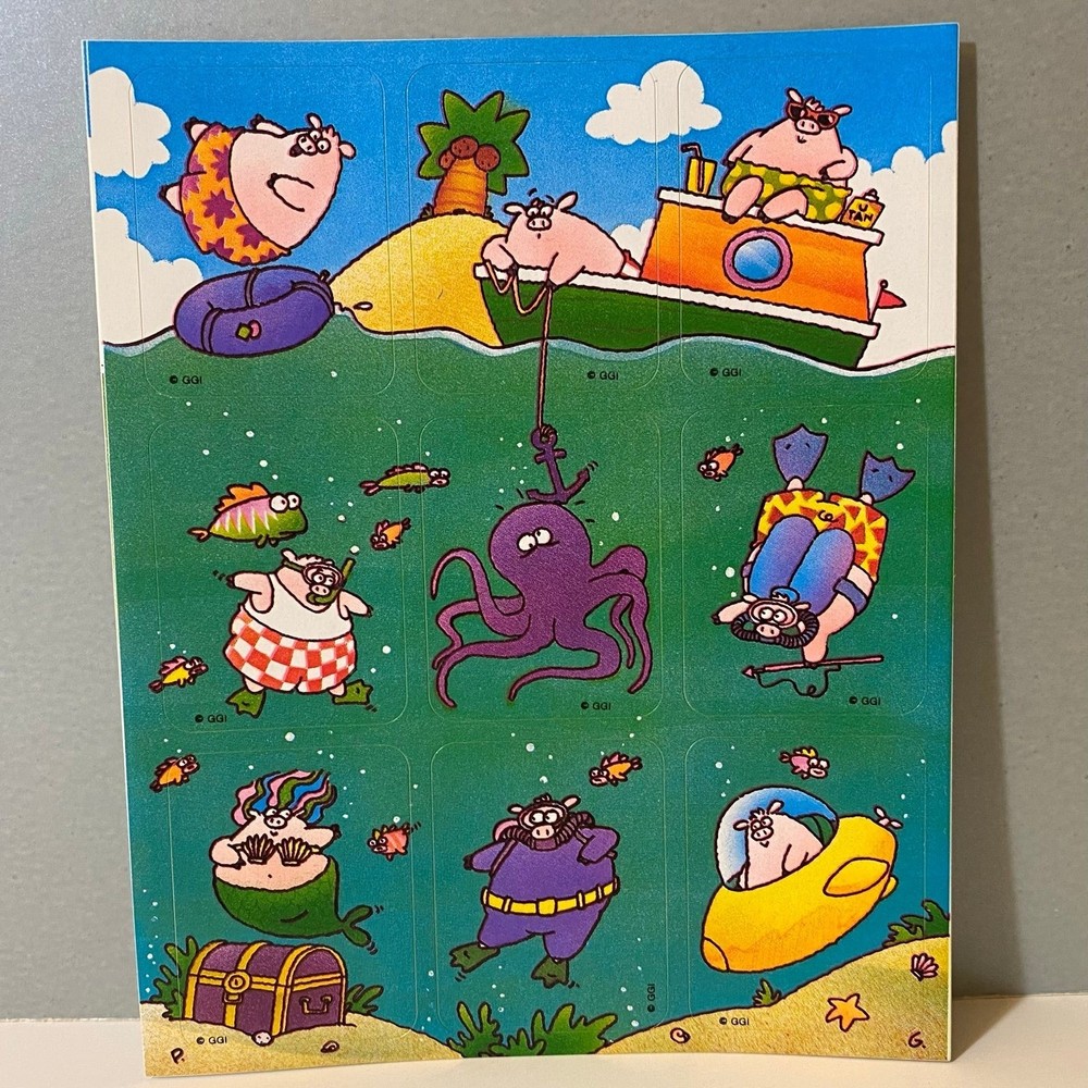 Vintage Gibson Pig Underwater Stickers