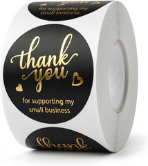 500Pcs Black Thank You Stickers Roll – 4 Gold Foil Font Designs, 1.5 Inch Thank