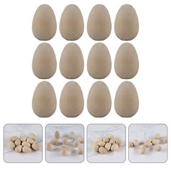 12Pcs Durable Wooden DIY Bird Egg Painting Toys Khaki Color for Craft Lovers